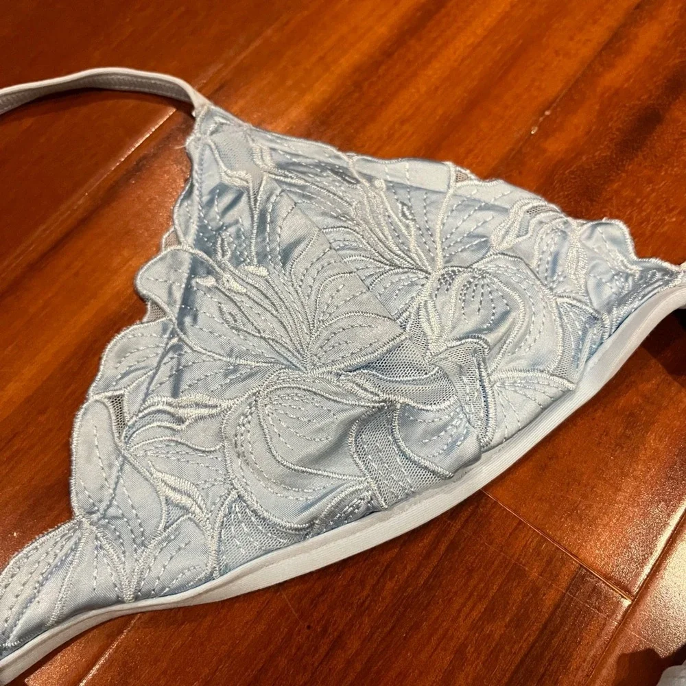 LSpace Blue Bikini Top Floral Triangle Light Lace Monica‎ Wise Swim New Size XS